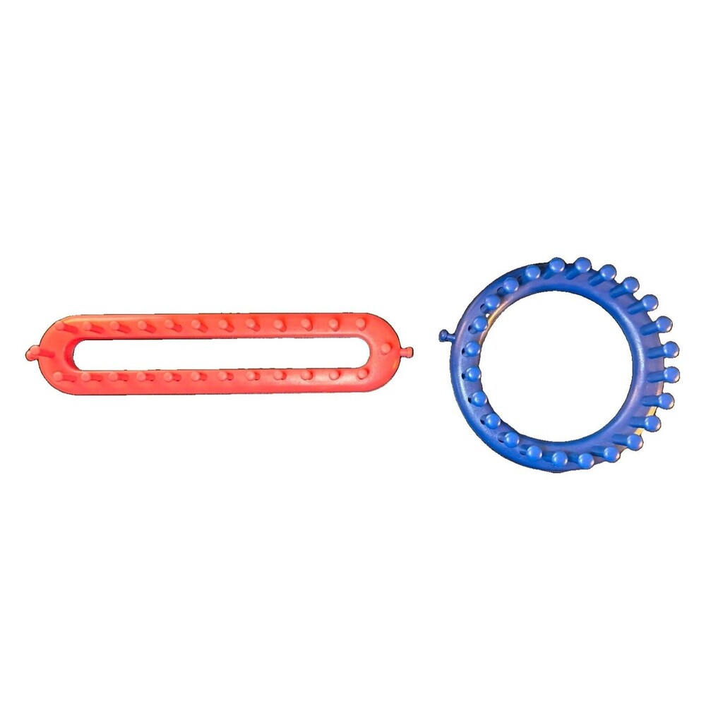 Lot of 2 Plastic Knitting Looms - Round Blue & Long Oval Pink